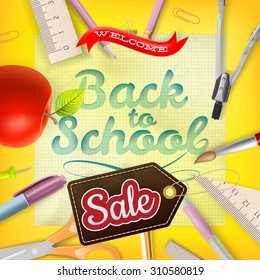 Back to School Sale Design. Vintage Style Back to School Designs on Light Background. EPS 10 vector file included