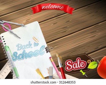 Back to School Sale Design. Vintage Style Back to School Designs on Light Background. EPS 10 vector file included