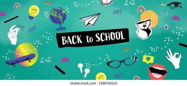 back to school sale discount background template with hand drawn vector illustration elements. concept of education, teaching, student, children, September