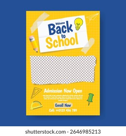 Back to school Sale discount offer, school admission and Back to school party flyer or poster with educational supplies elements, Back to school leaflet, brochure cover design