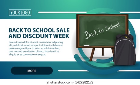 Back to school sale and discount week, banner with school Board and school backpack