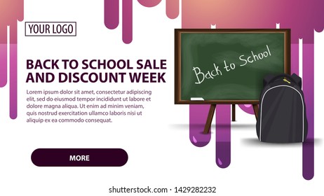 Back to school sale and discount week, banner with school Board and school backpack