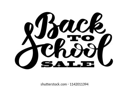Back to school sale - hand-written text, words, typography, calligraphy, hand-lettering. Vector hand-writing in one color, for cutout template, sticker, label, tagline, title, headline, emblem, banner