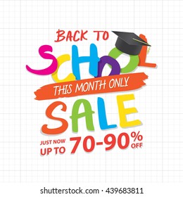 Back To School Sale heading design promotion price tag for banner or poster. Sale and Discounts Concept. Vector illustration.