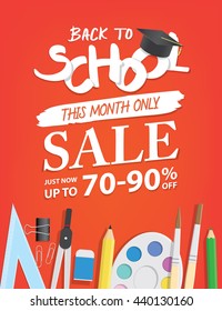 Back To School Sale heading design promotion price tag for banner or poster. Sale and Discounts Concept. Vector illustration.