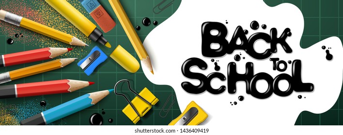 Back to school sale horizontal banner. First day of school, vector illustration.
