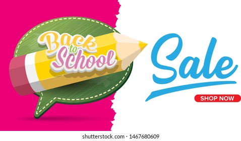 Back to school sale horizontal banner background with orange pencil. vector Back to school horizontal flyer or poster design template