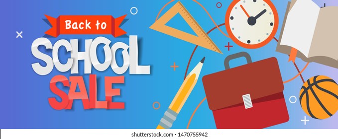 Back to school Sale horizontal banner, vector illustration.