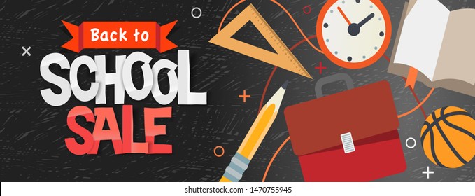 Back to school Sale horizontal banner, vector illustration.