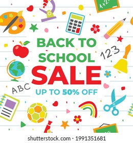 Back to school. Sale illustration for poster and banner.