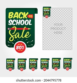 back to school sale label discount promotion template perfect for boost your product promotion sale. label discount for school kid like bag, pencil or stationary