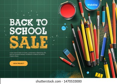 Back to school Sale. Landing page template. Vector illustration for banners invitation poster and website.