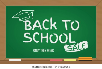 Back to School SALE, Layout and Logo on School Blackboard - Logo on Rectangle School Blackboard Written with White Chalk. Only This Week, Rectangle Shape.
