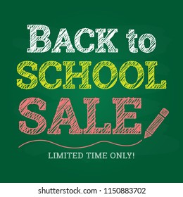 Back to school Sale limited time only typography text on green chalkboard vector design for business website banner to advertisement discount students product