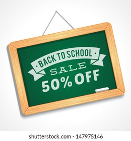 Back to school sale message on blackboard hand draw vector illustration 