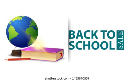Back to school sale, modern design of a discount banner for your site with globe and school textbooks