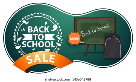 Back to school sale, modern green discount banner with school Board and school backpack