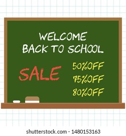 Back to school sale one blackboard for use in template, vector illustration