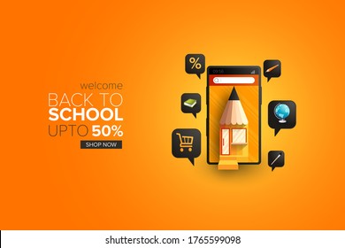 Back To School Sale Online Shopping With Pencil As Shop Building On Smartphone