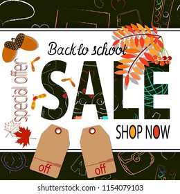 Back to school sale poster and banner with school elements.