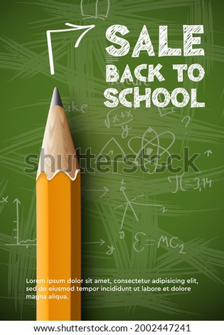 Back to school Sale poster, pencil on blackboard background. Vector illustration