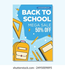 Back to school sale poster set Back to school poster template promo with student supplies illustration
