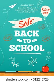 Back to school sale poster. Vector illustration