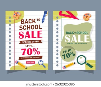 Back to school sale poster with vertical style and elements