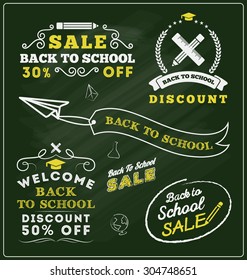 Back to school sale promotional badge and labels design sets. Vector illustration