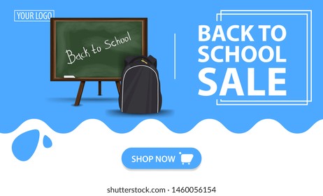 Back to school sale, red banner with school Board and school backpack