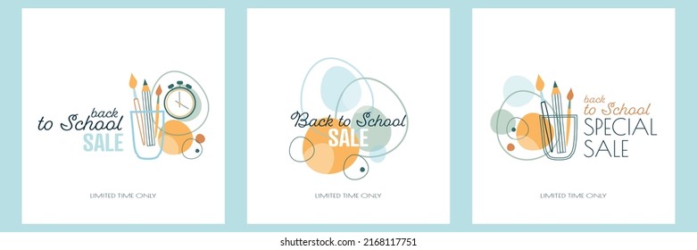 Zurück zur Schule Verkauf Set. Modernes minimales Design. Flache Vektorgrafik.