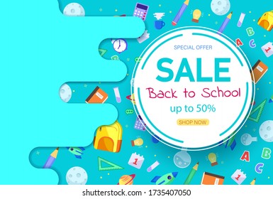 Back to School Sale Sign. Back to school banner, vector banner set of schoolbags,back to school concept ,colorful.