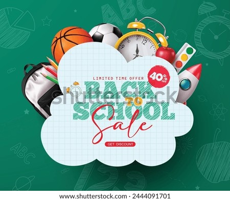 Back to school sale vector banner design. Back to school limited time offer text in paper space with educational elements and supplies for shopping promo template. Vector illustration school sale 
