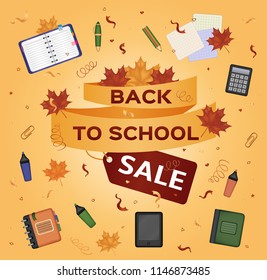 Back to school. Sale. Vector card.
