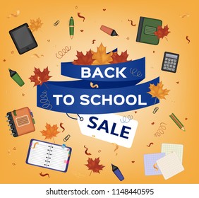 Back to school. Sale. Vector card.
