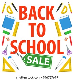 Back To School Sale Vector with School Elements for Background, Poster, Banner
