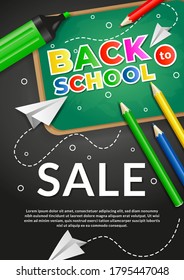 back to school sale vector poster and banner with school element design template. Colorful back to school for invitation, poster, banner, card, sale, promotion ect.