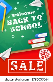 back to school sale vector poster and banner with school element design template. Colorful back to school for invitation, poster, banner, card, sale, promotion ect.
