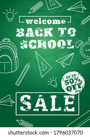 back to school sale vector poster and banner with school element design template. Colorful back to school for invitation, poster, banner, card, sale, promotion ect.

