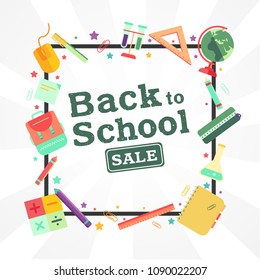 Back to school sale vector set of poster and banner with colorful title and elements in the background for retail marketing promotion and education related. Vector illustration.