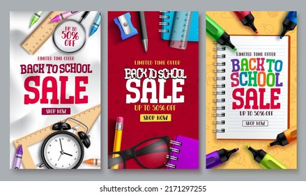 Back to school sale vector set. School poster sale collection for limited time shopping discount. Vector Illustration.
