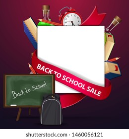 Back to school sale, web banner template with school Board and school backpack