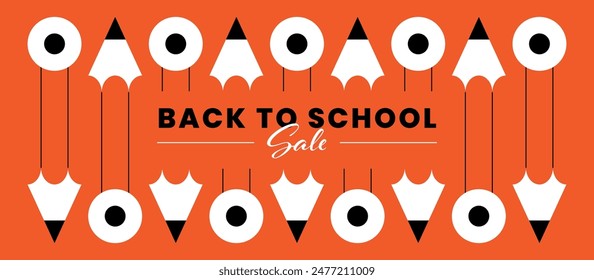 Back to school sale wide banner with abstract geometric pencils as an education symbol.