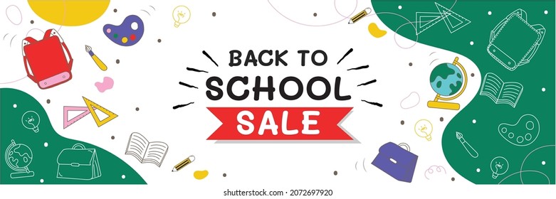 Back to school sales banner, vector illustration.