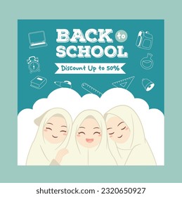 Back to school sales discount banner with muslim student