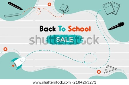 Back to school sales horizontal banner. First day of school, vector illustration.
