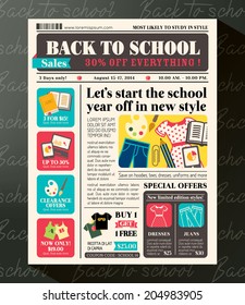 Back to School Sales Promotional Design Template in Newspaper Journal style