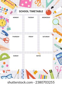 Back to school schedule template vector. Schedule of lessons. Suitable for printing.