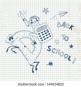 Back to school. Schoolboy endearing knowledge. Vector illustration.