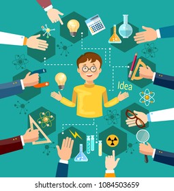 Back to school, schoolboy, student education vector illustration 